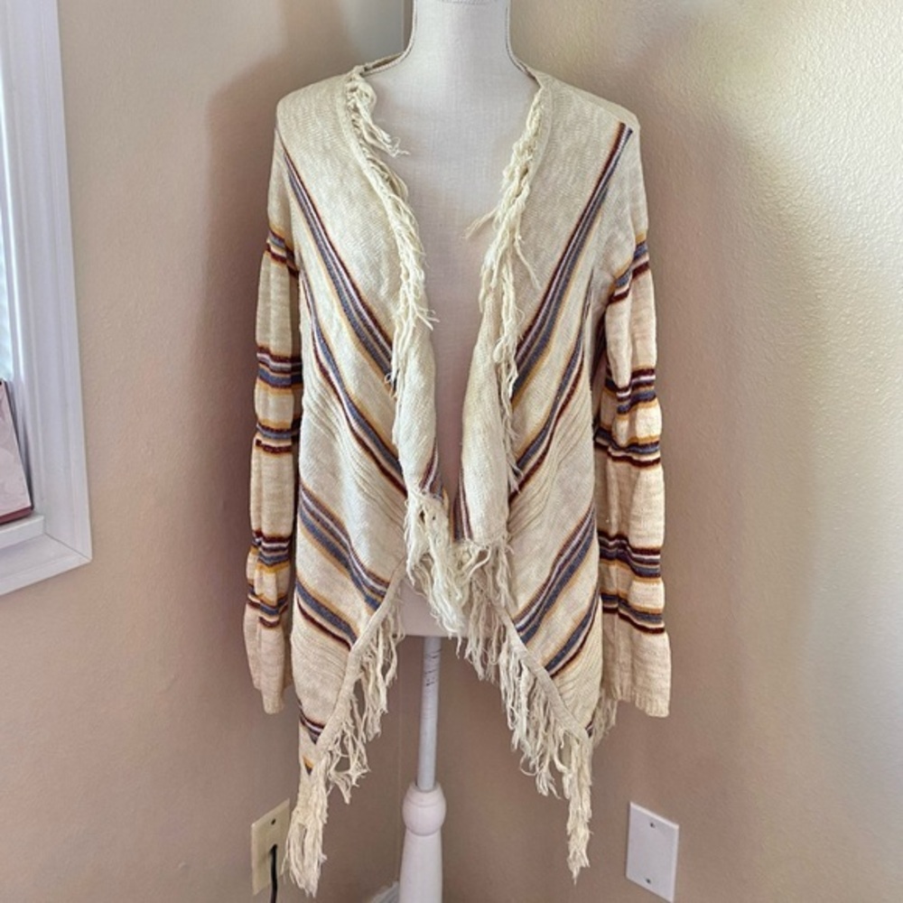 Fresh Wear open front fringed striped cardigan, Sz. XL